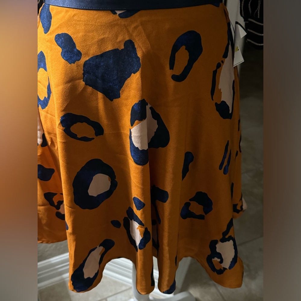 NEW PhillipLim Flare Skirt Orange/Rust/Blue LeopardPrint waist14” length… - Picture 3 of 6